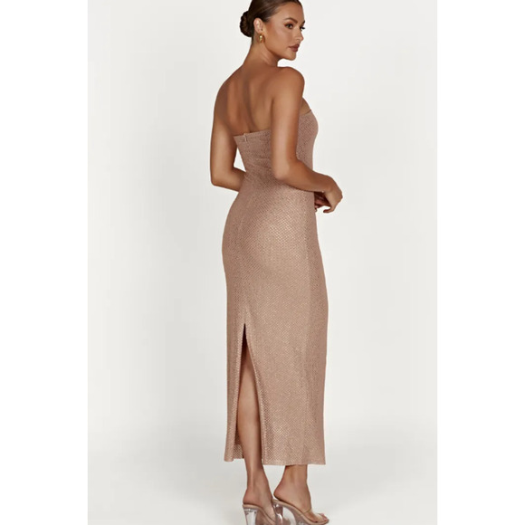 NEW Meshki Waverly Strapless Diamante Midi Dress Size Medium Nude Party Sparkles - Picture 2 of 14